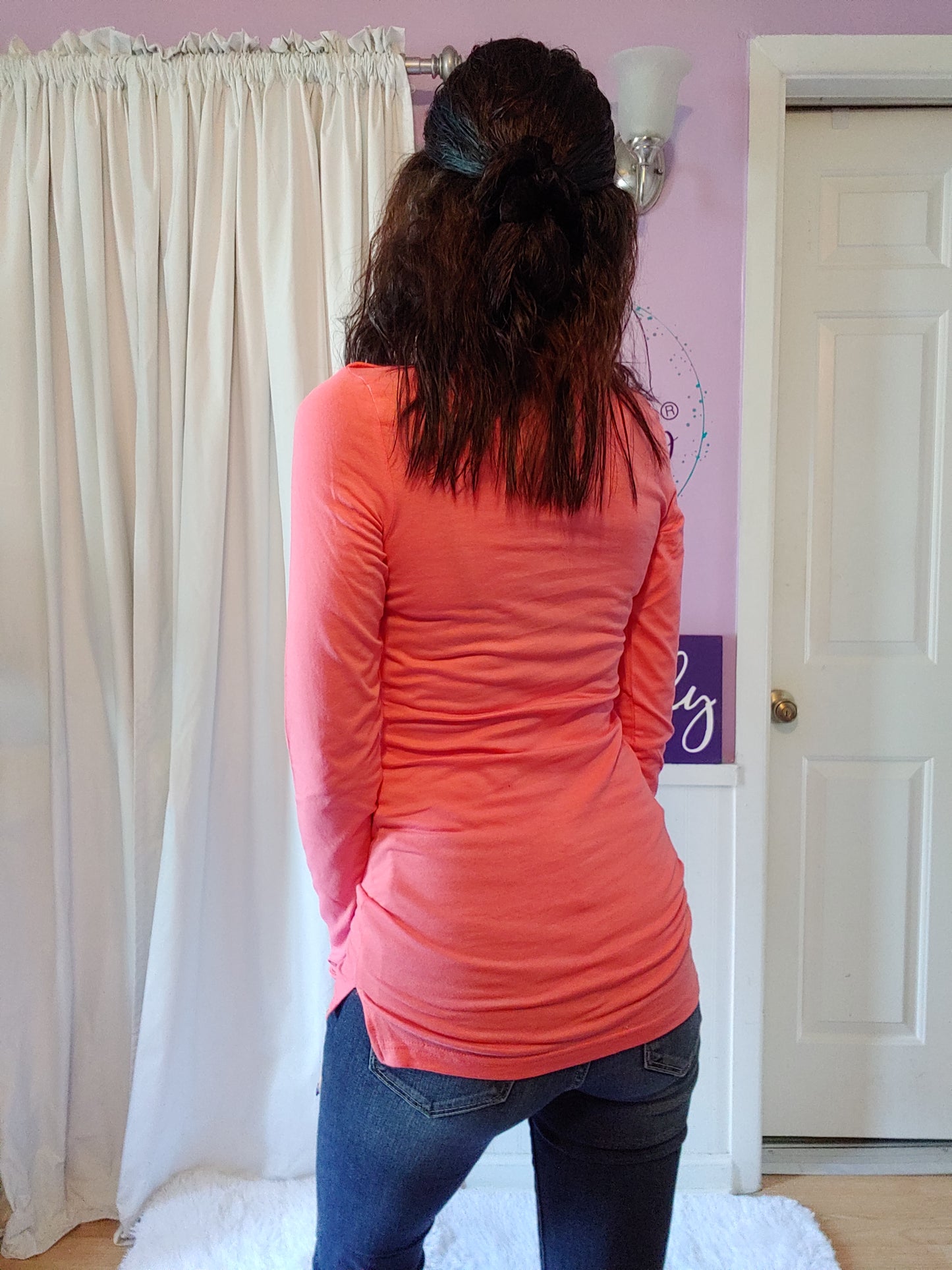 Coral Long Sleeve 2 Pocket Top