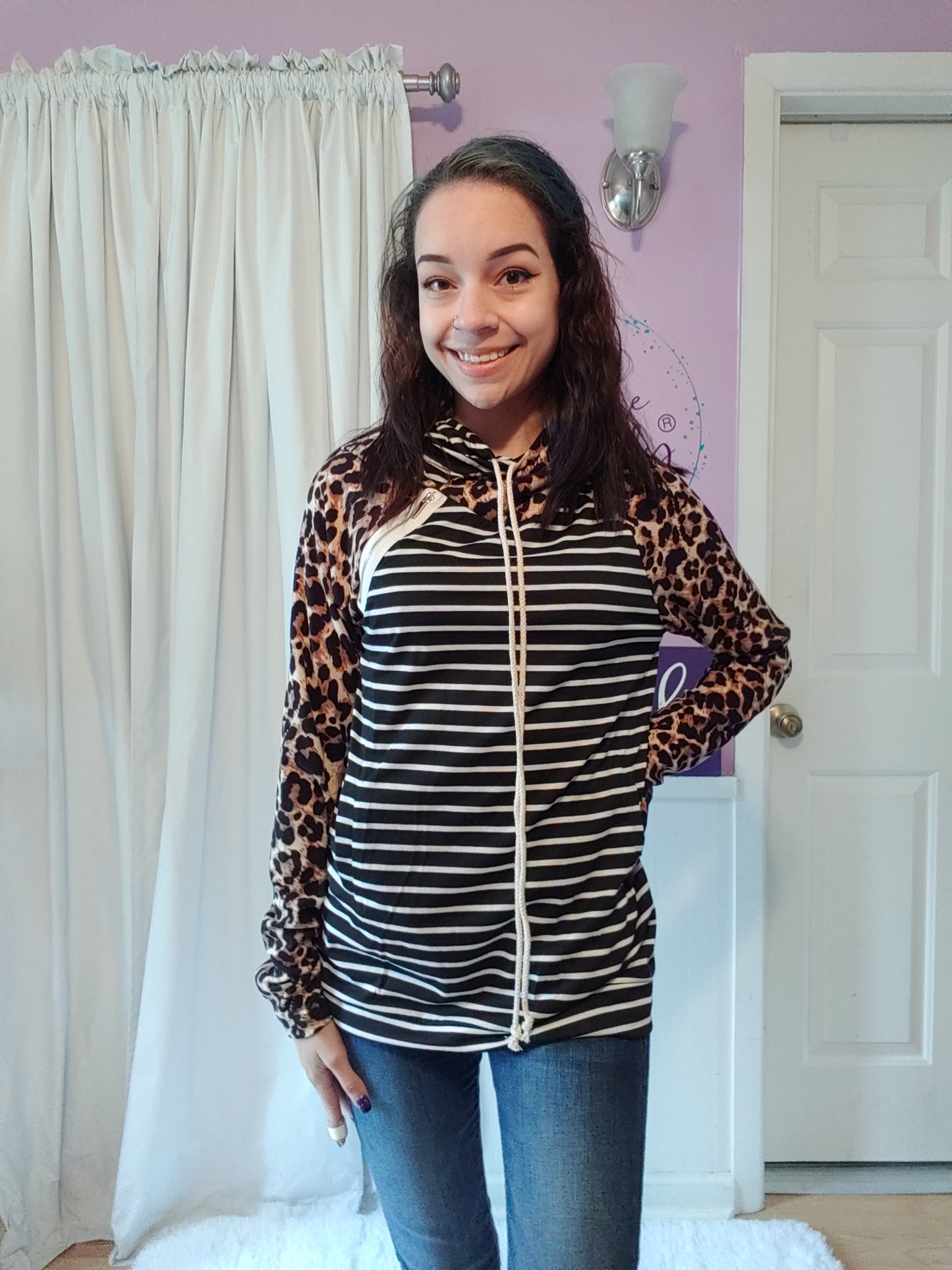 Leopard Stripe Double Hoodie