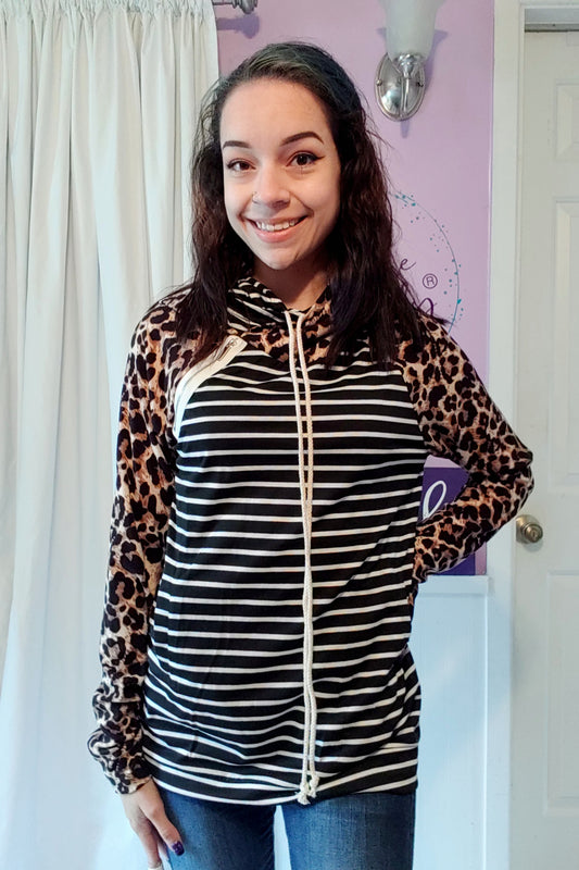 Leopard Stripe Double Hoodie
