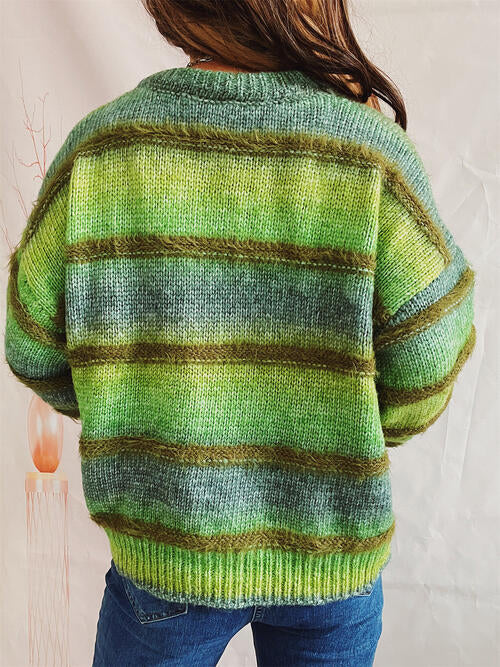 Striped Round Neck Long Sleeve Sweater 4 colors