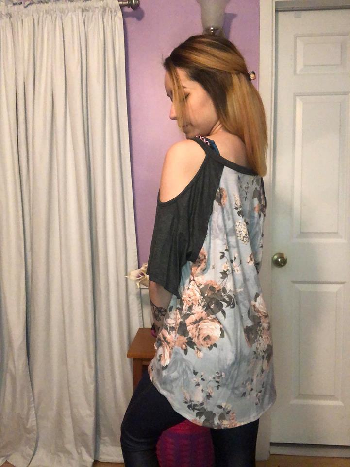 Grey Floral Cold Shoulder Top