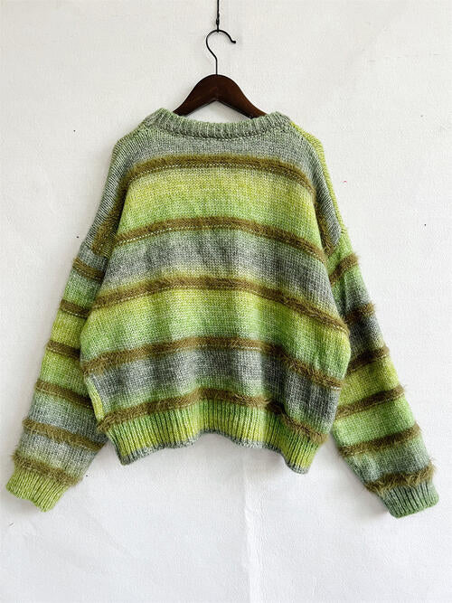Striped Round Neck Long Sleeve Sweater 4 colors