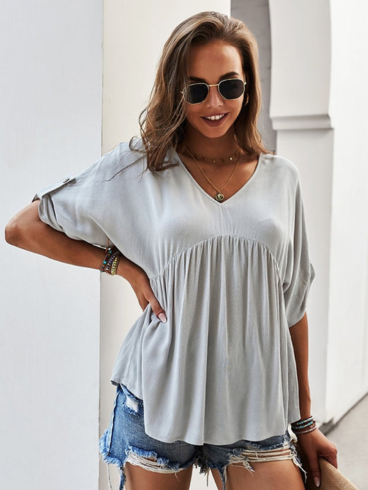 Light Grey Button Sleeve Top