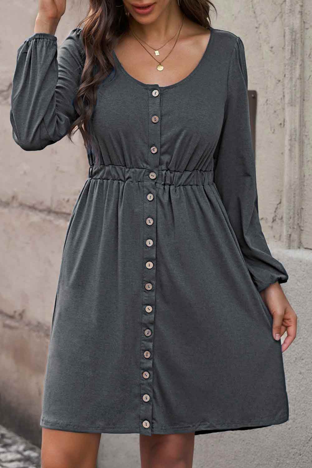 Scoop Neck Empire Waist Long Sleeve Mini Dress