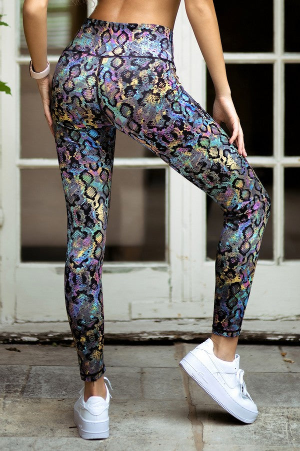 Metallic Rainbow Snake Workout Leggings