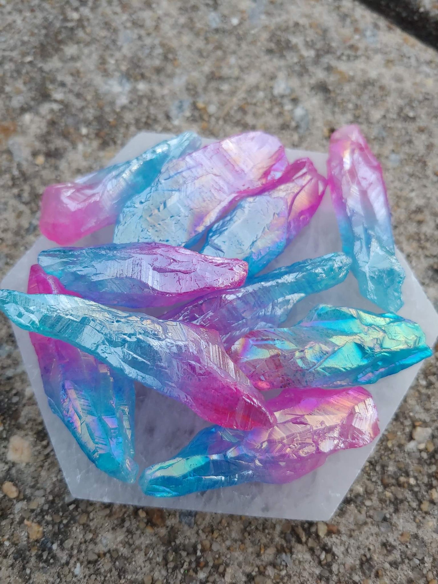 Blue/Pink Aura Quartz Raw Points