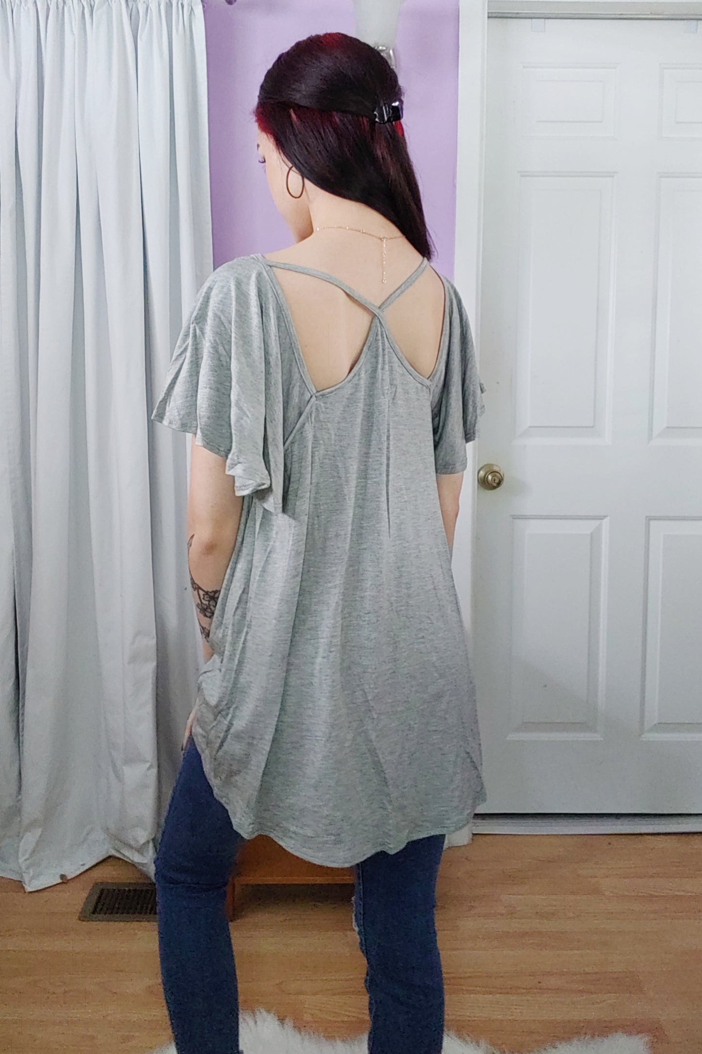 Heather Grey Flutter Sleeve Top