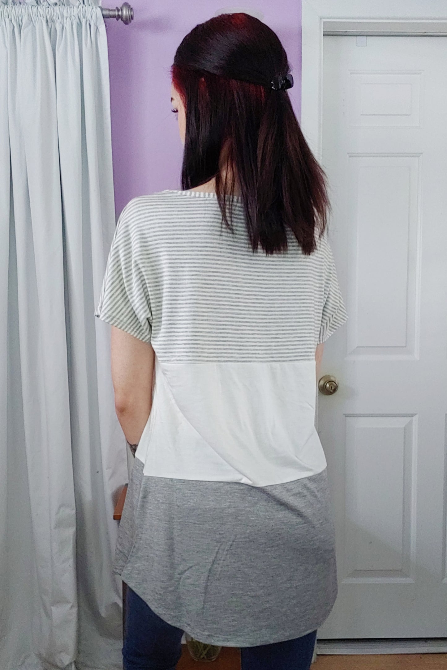 Grey Striped Colorblock Top