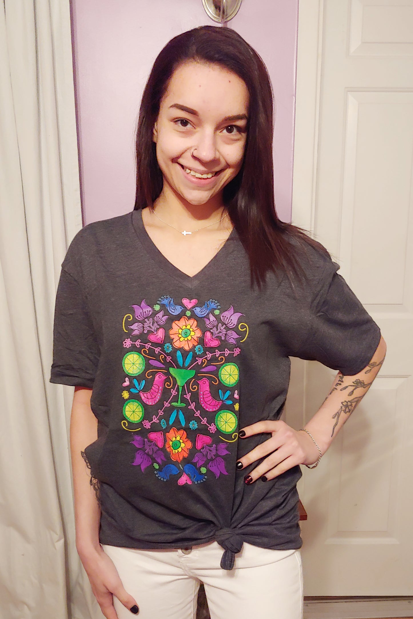 Floral Cinco V-Neck Tee (S-XL)