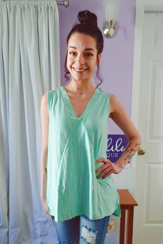 Minty Striped Flowy Tank (S-XL)