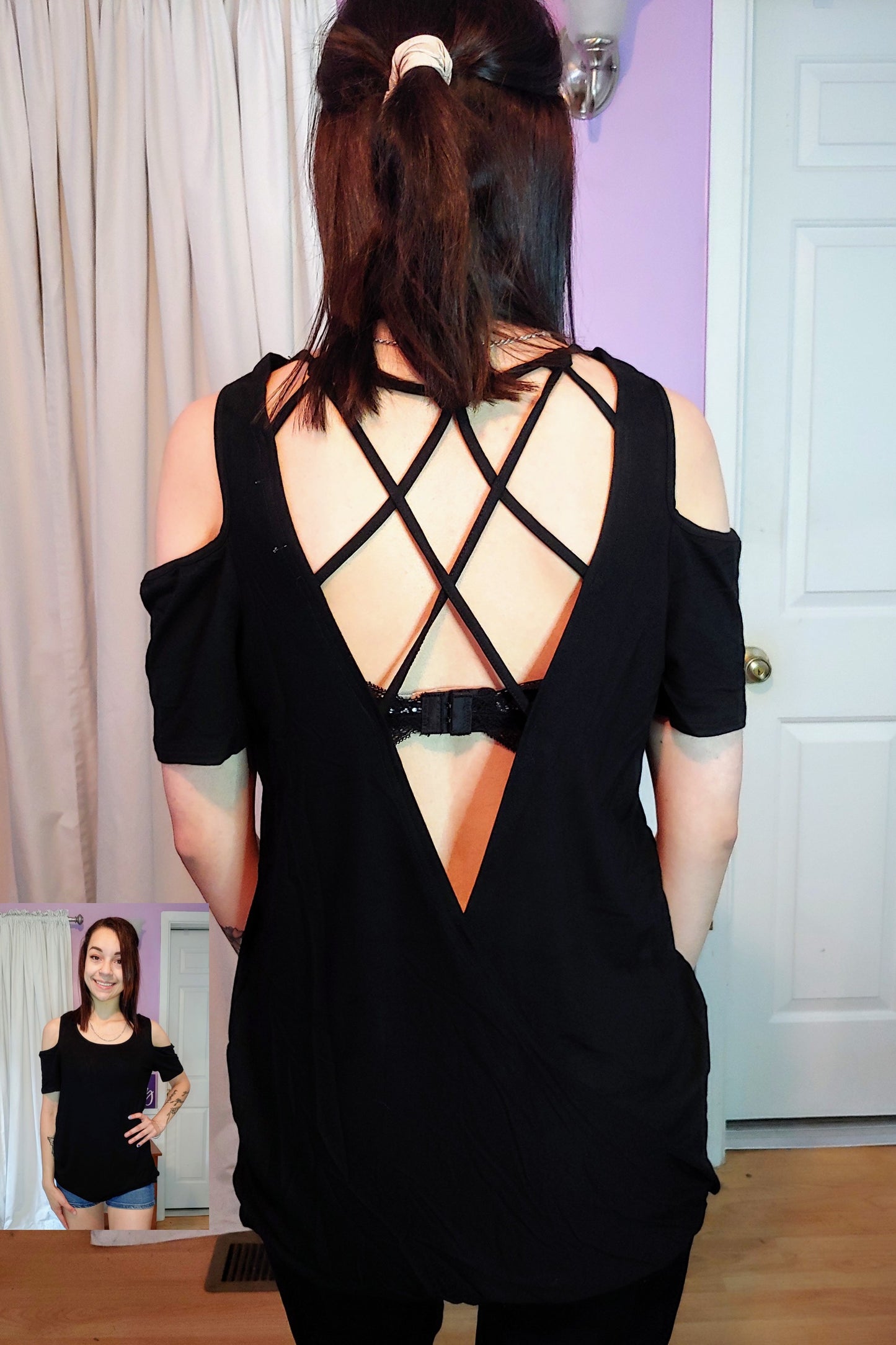 Black Open Back Cold Shoulder Top