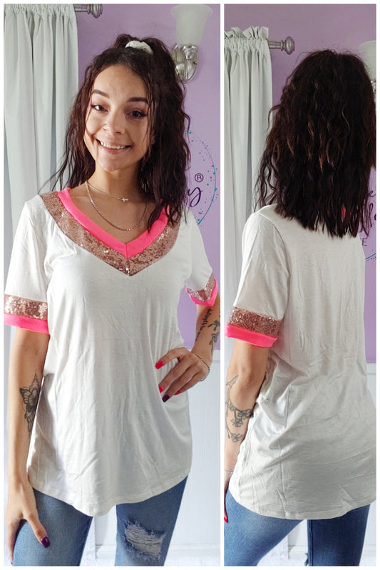 Ivory Bling V-neck Tee (S-XL)