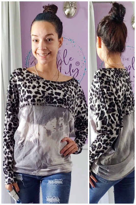 Snow Leopard Tie Dye SUPER Soft Dolman (S-XL)