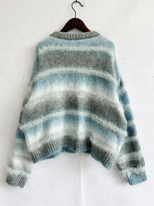 Striped Round Neck Long Sleeve Sweater 4 colors