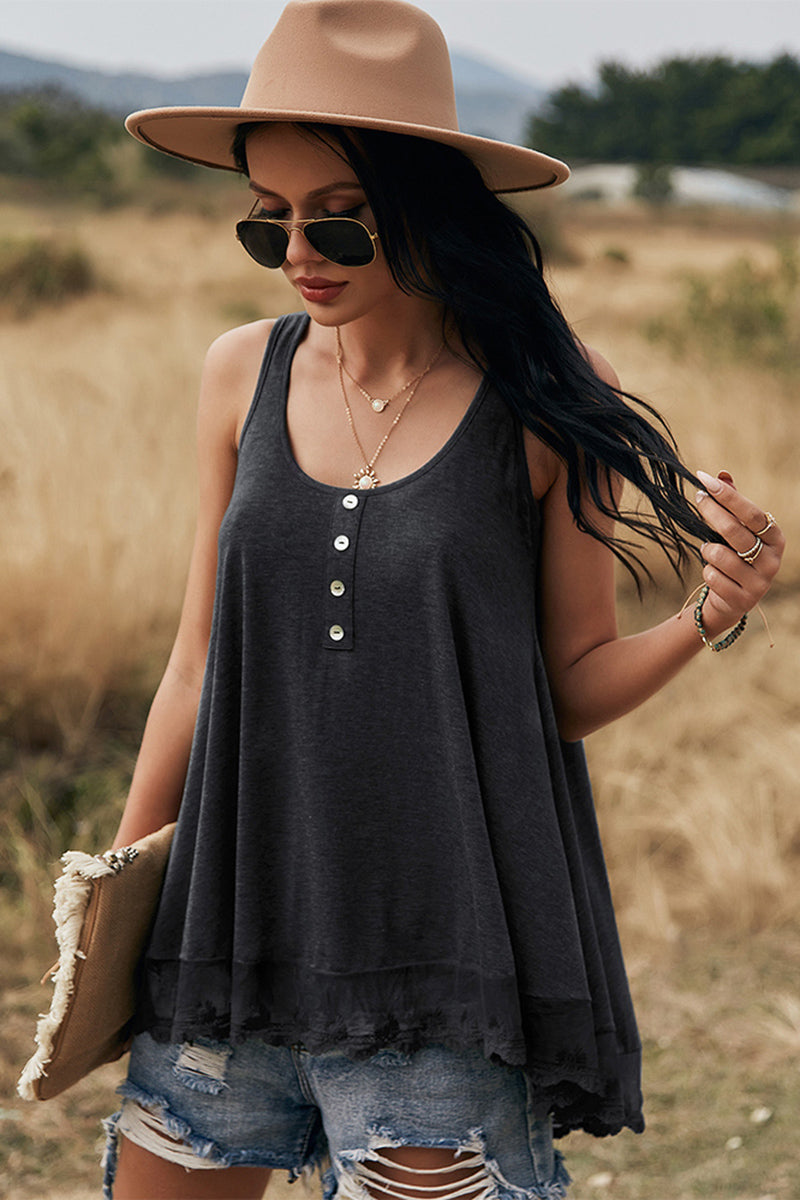 Charcoal Lace Flowy Tank (S-XL)