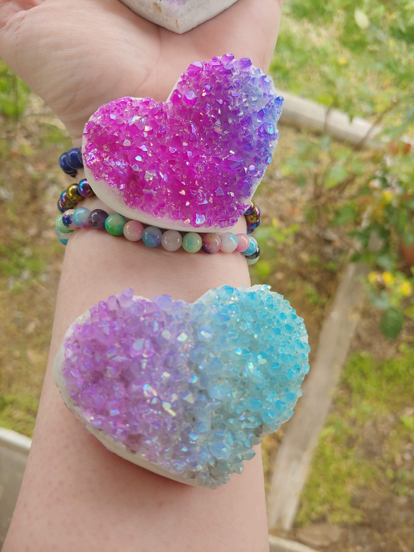 Aura Quartz Heart Clusters