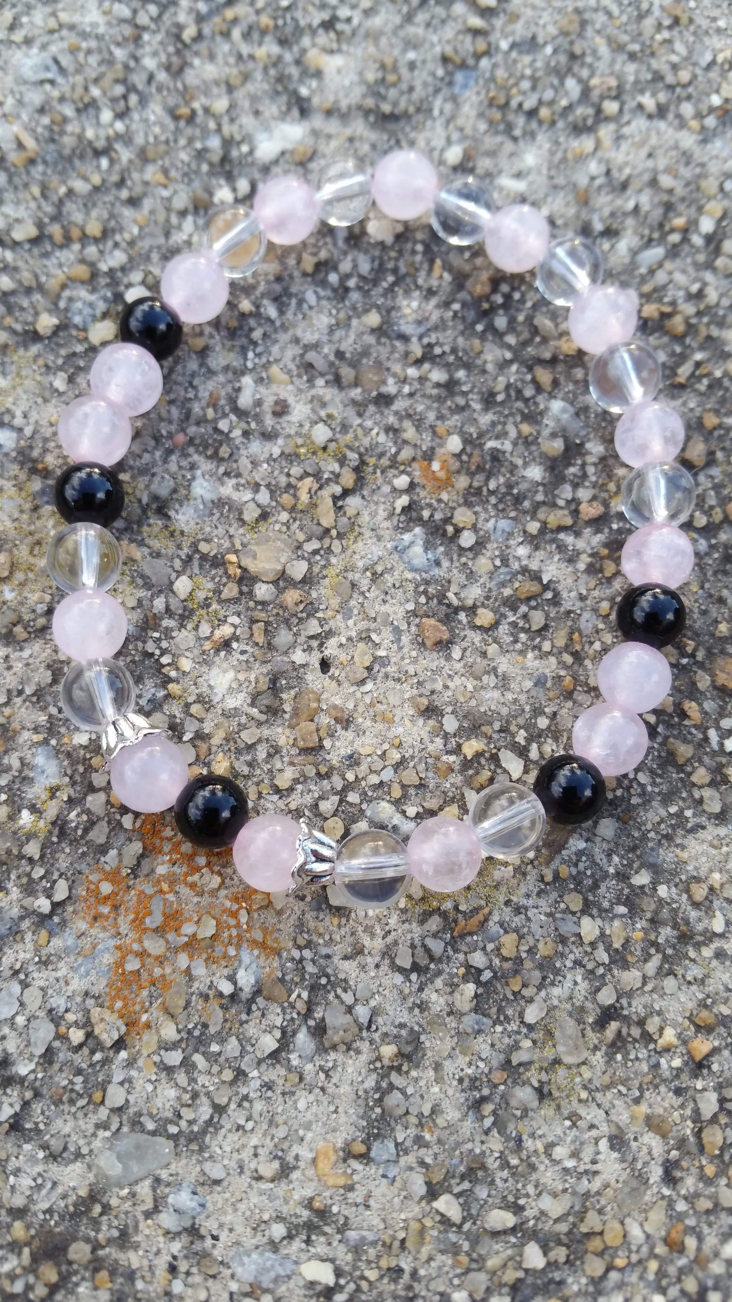 Rose, Clear Quartz & Black Onyx Crystal Bracelet