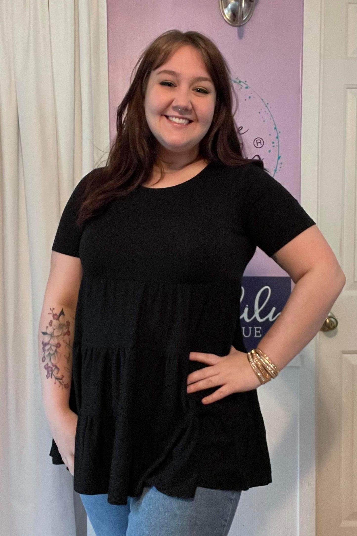 Black 3 Tier Baby Doll Top (S-XL)