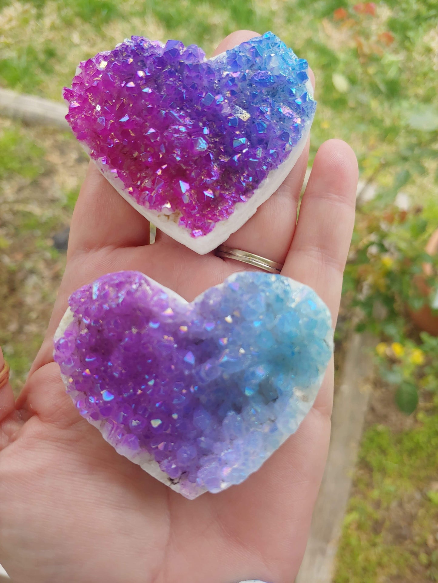 Aura Quartz Heart Clusters