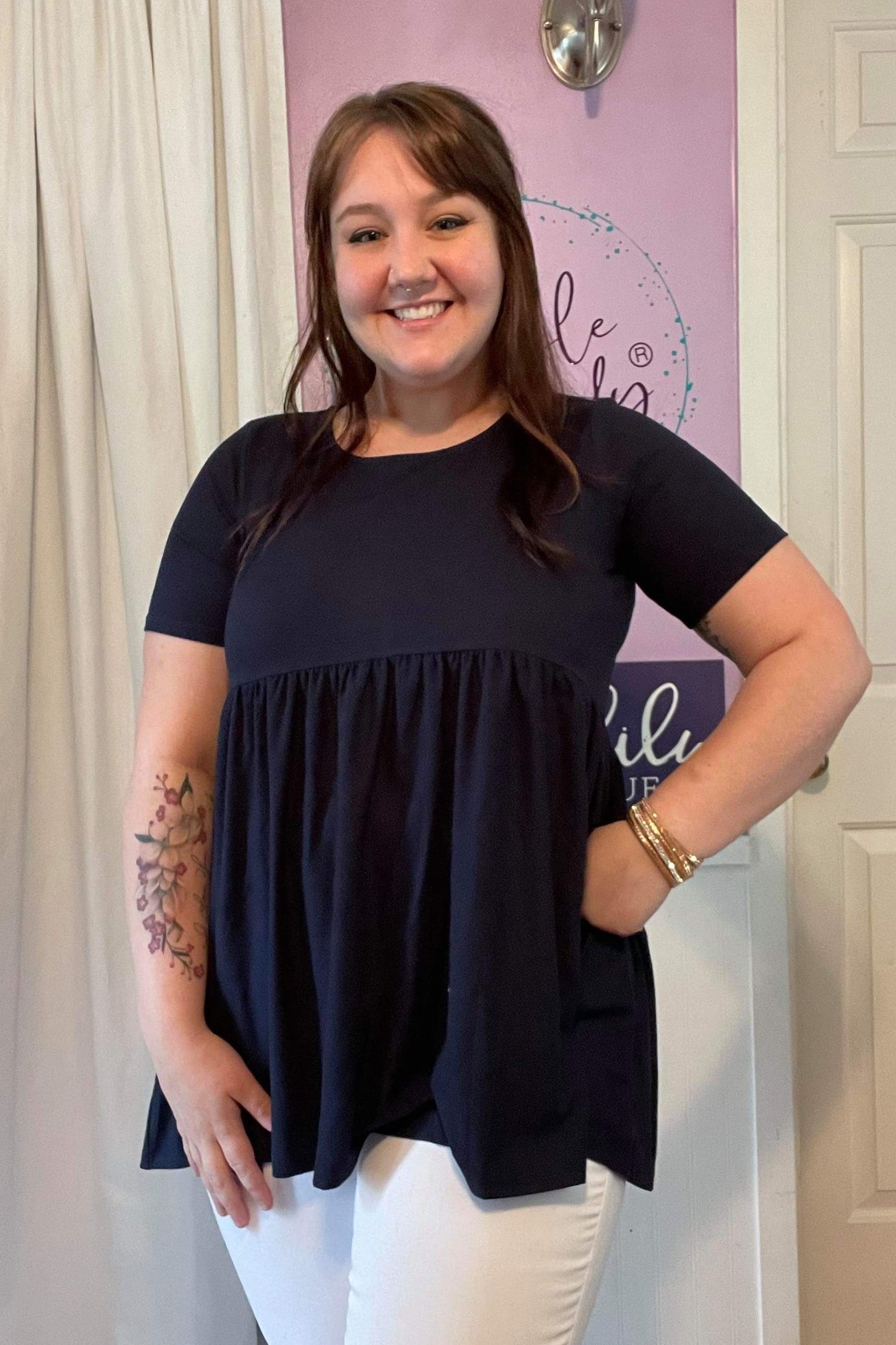 Navy Baby Doll Top (S-XL)