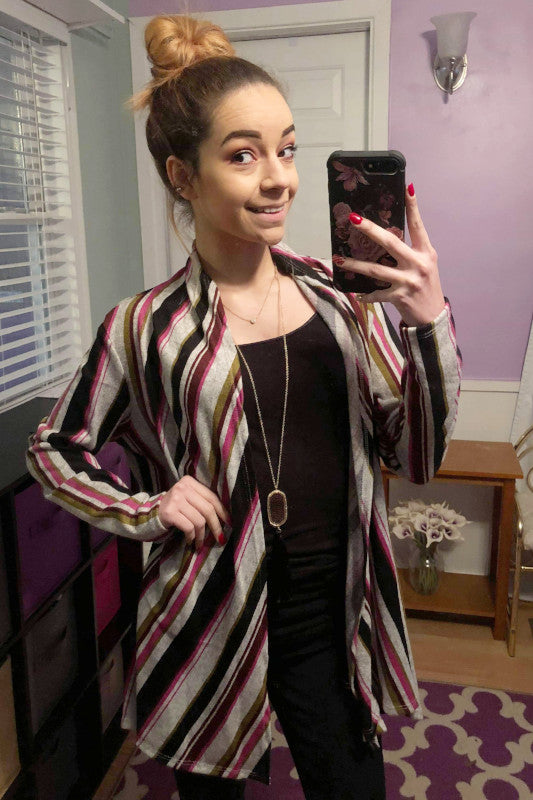 Vertical Stripe Cardigan S-XL