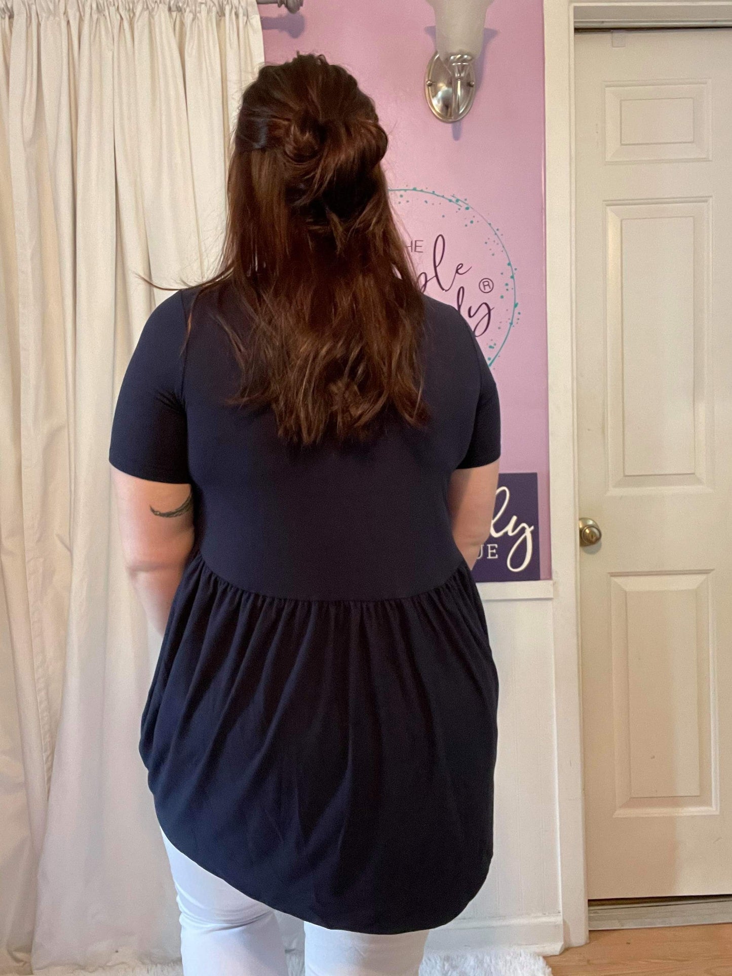 Navy Baby Doll Top (S-XL)