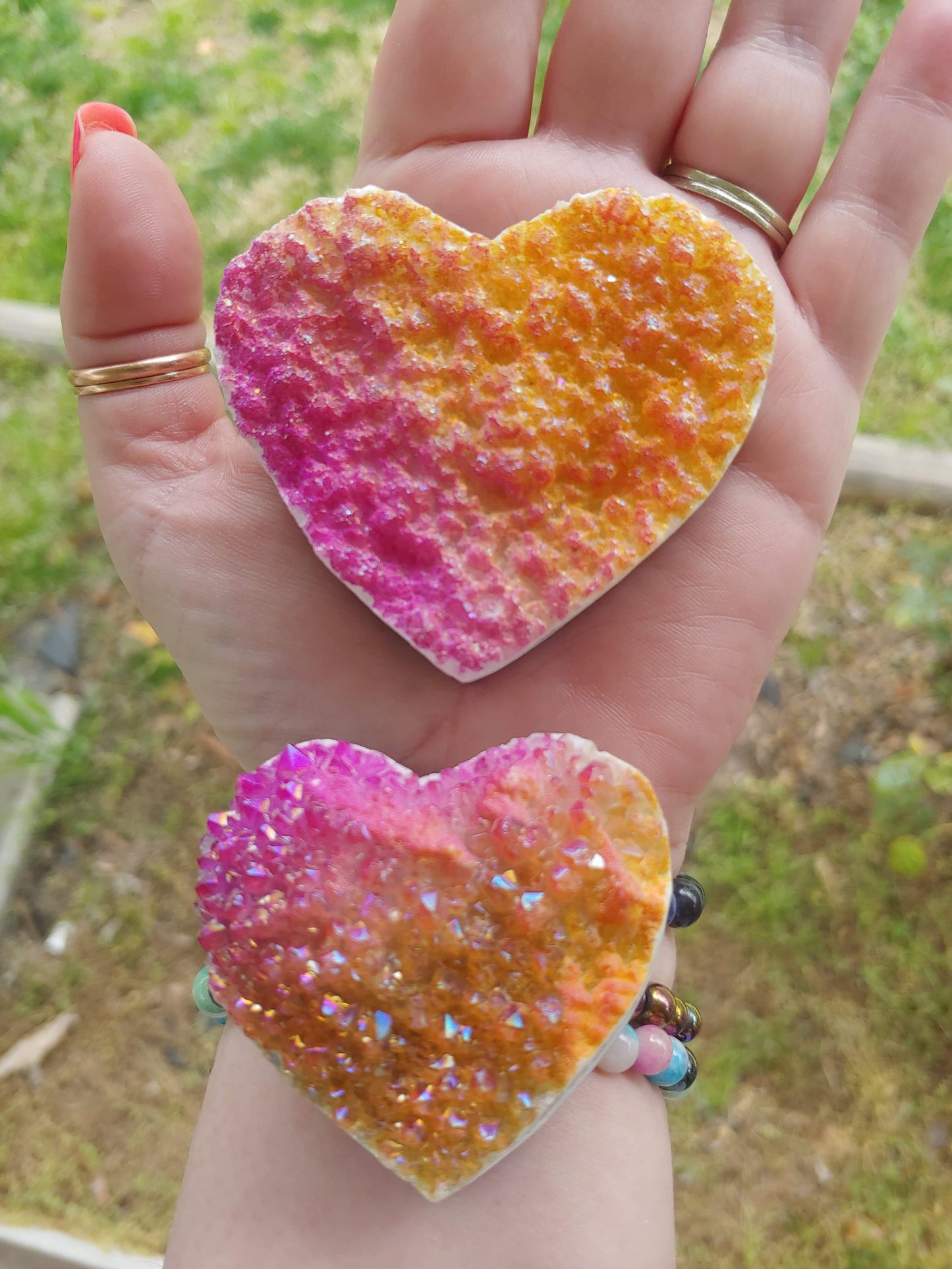 Aura Quartz Heart Clusters