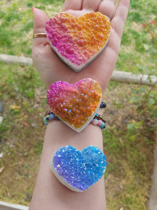 Aura Quartz Heart Clusters