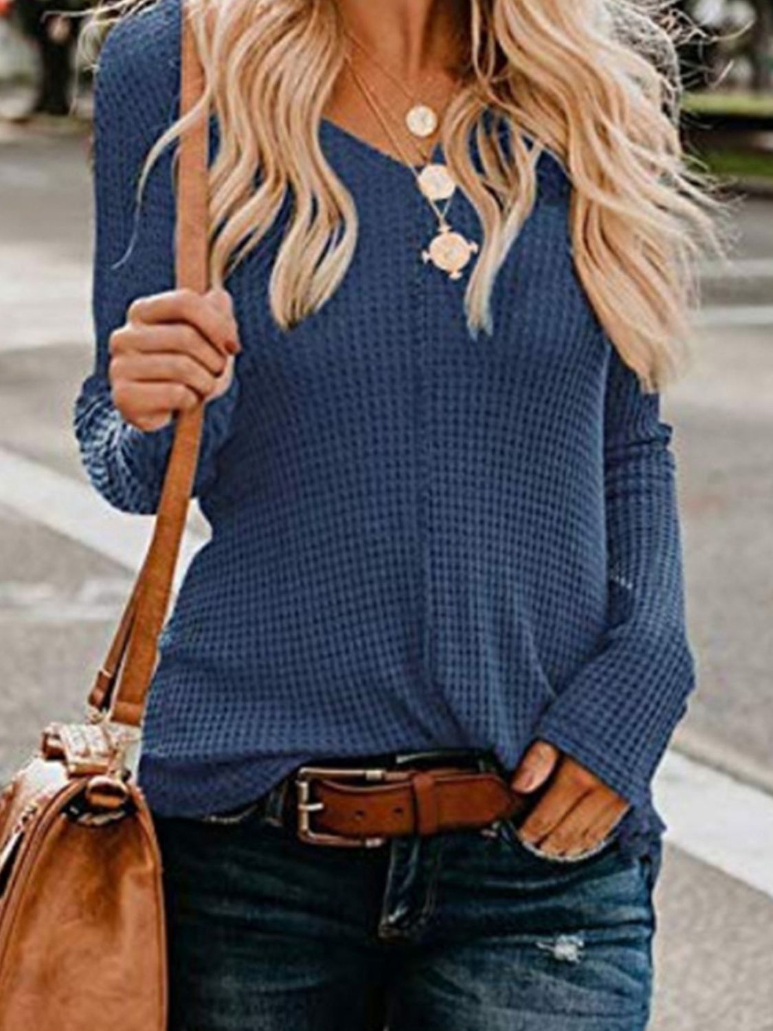 Ivy Lane Waffle-Knit V-Neck Top