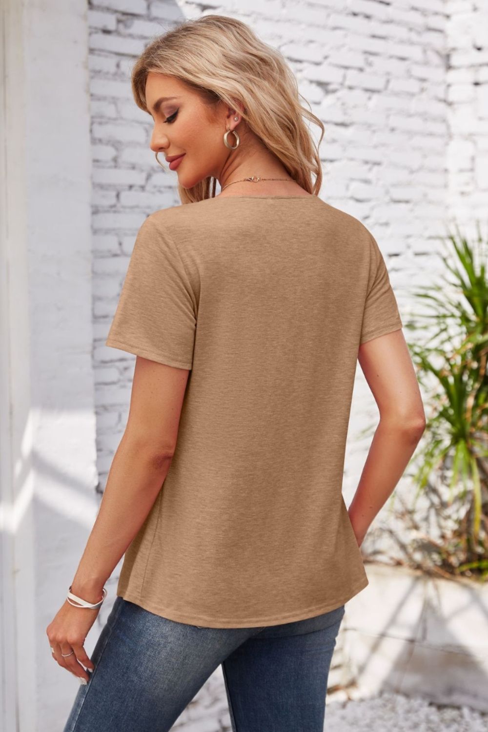 Decorative Button Scoop Neck T-Shirt