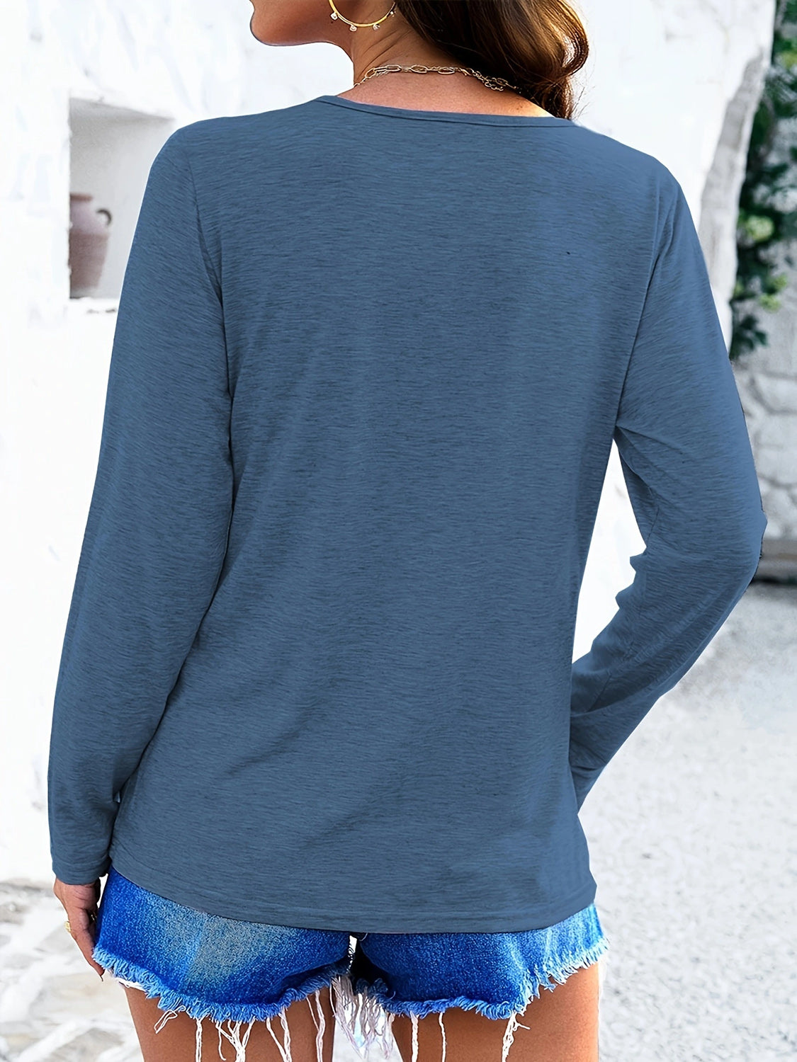 Crisscross V-Neck Long Sleeve T-Shirt