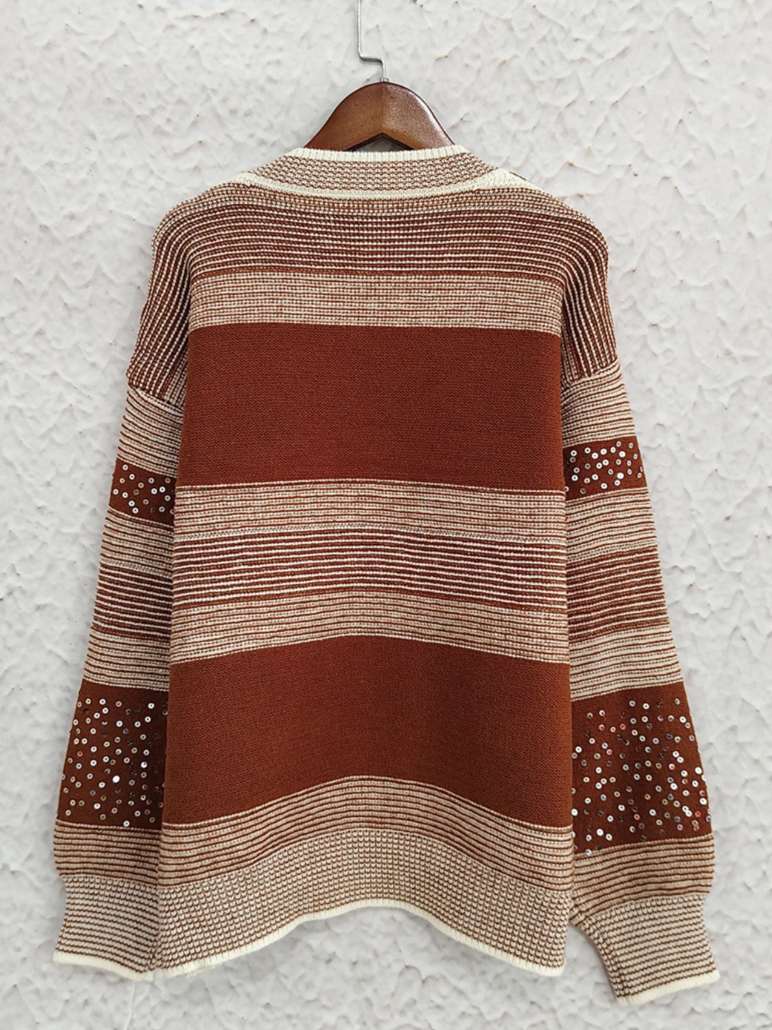 Sequin Color Block Round Neck Sweater