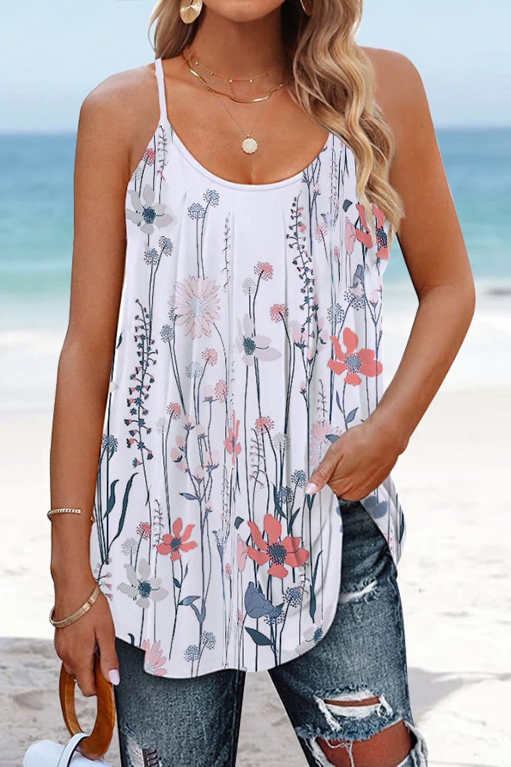 Full Size Printed Scoop Neck Cami