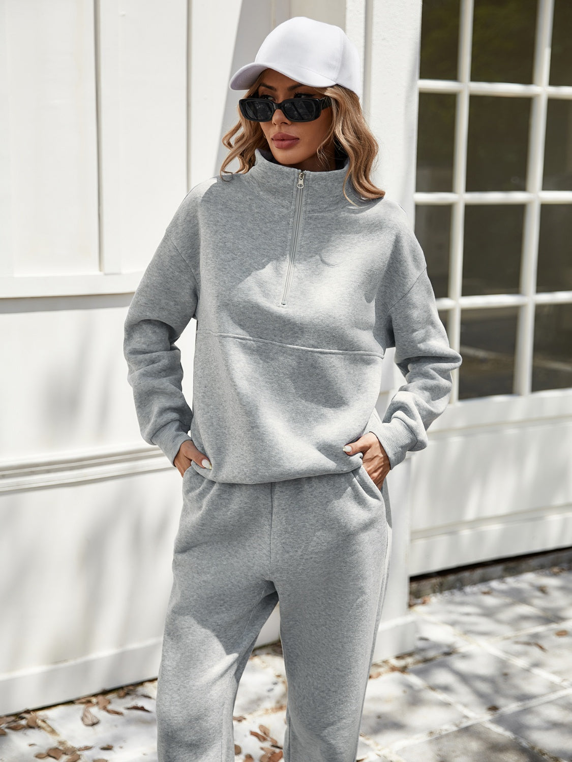 Half Zip Long Sleeve Top and Pants Set