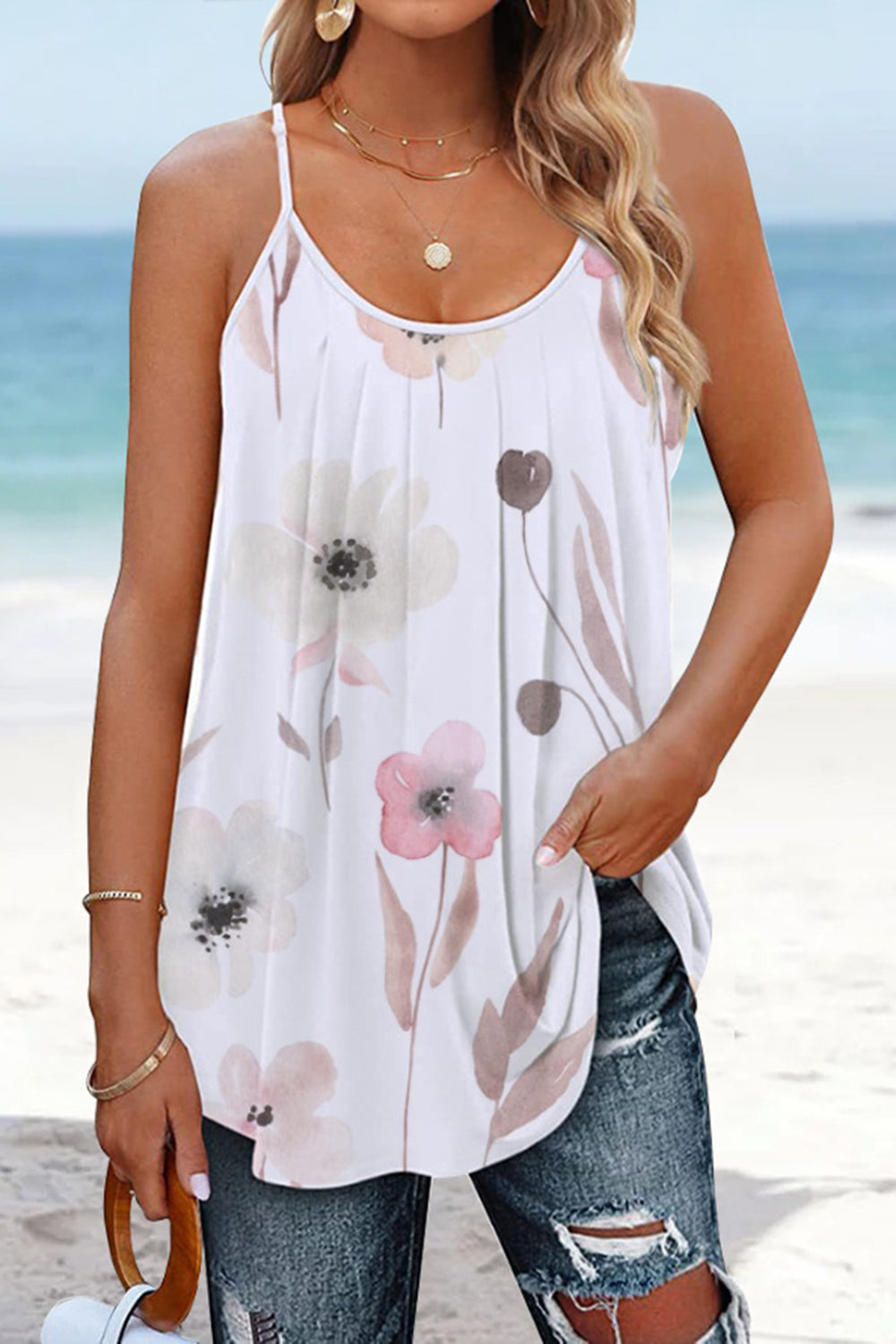 Full Size Printed Scoop Neck Cami