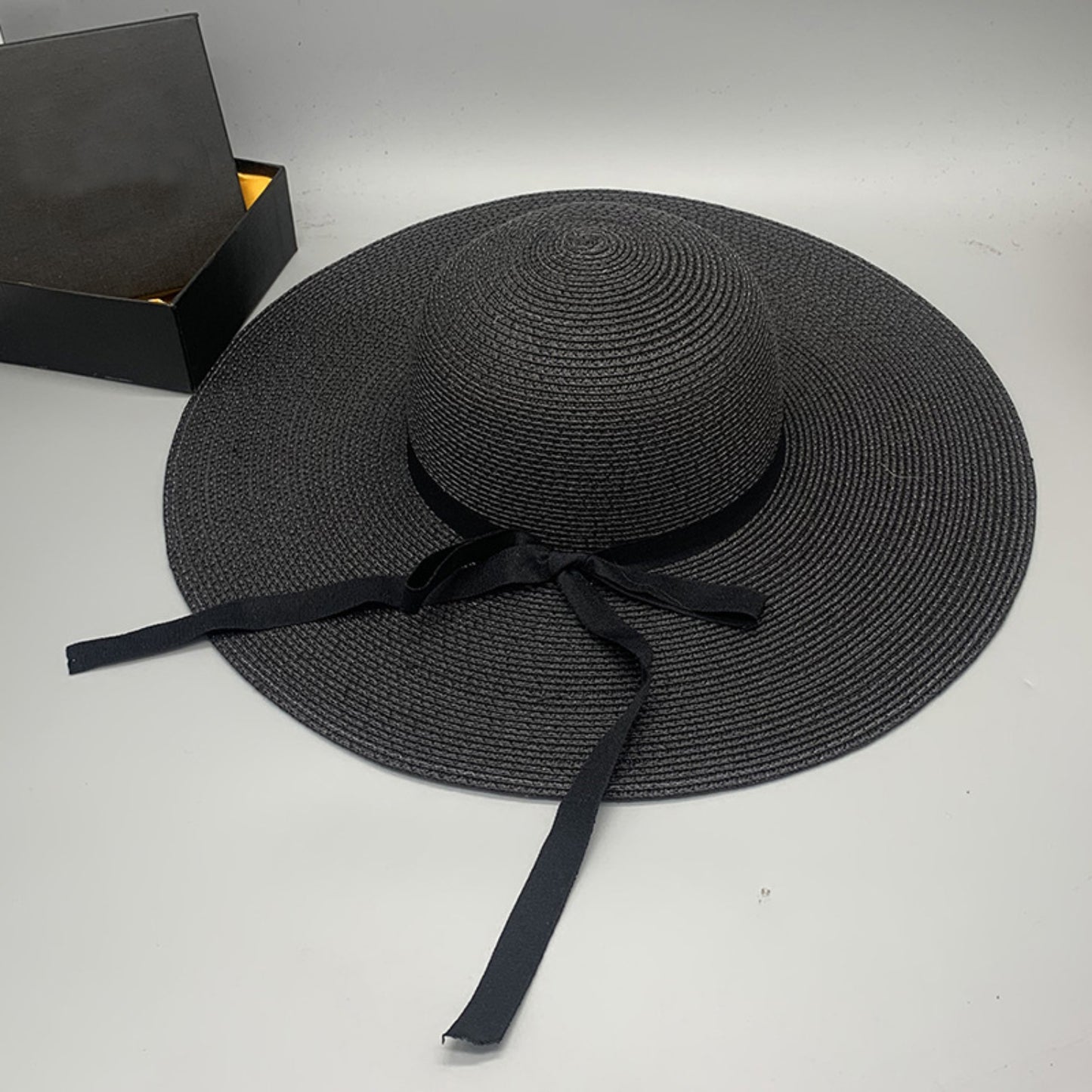 Bow Paper Braided Wide Brim Hat