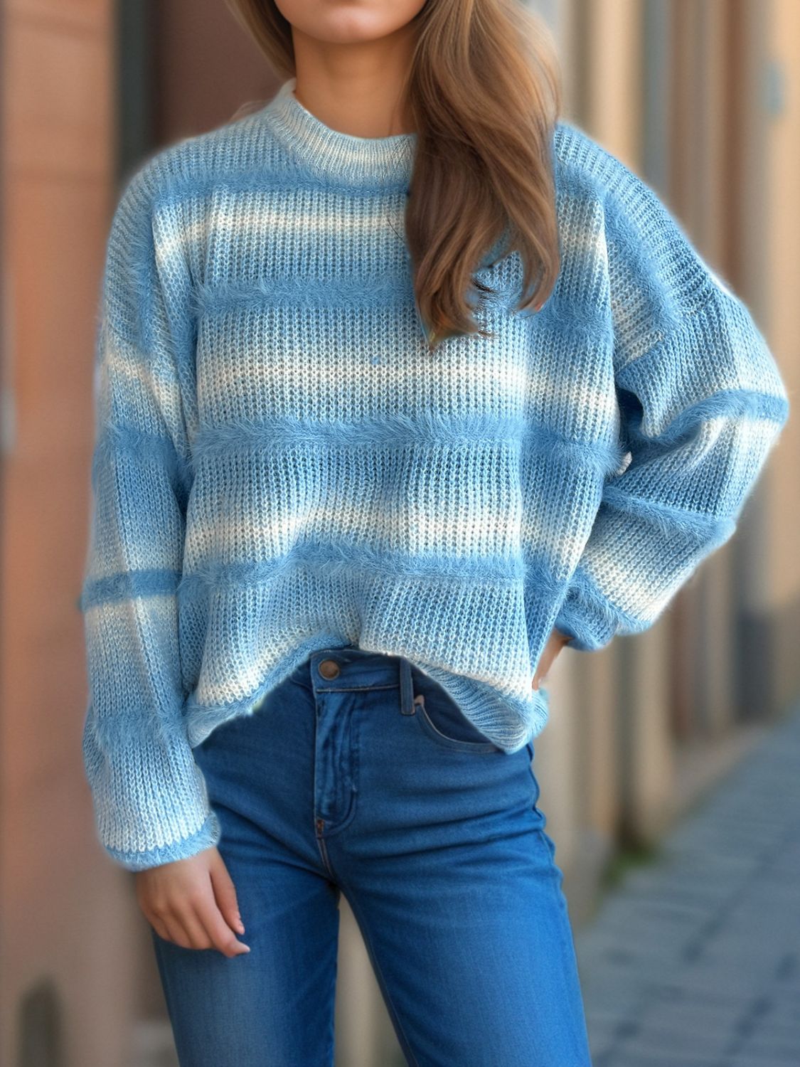 Gradient Round Neck Dropped Shoulder Sweater