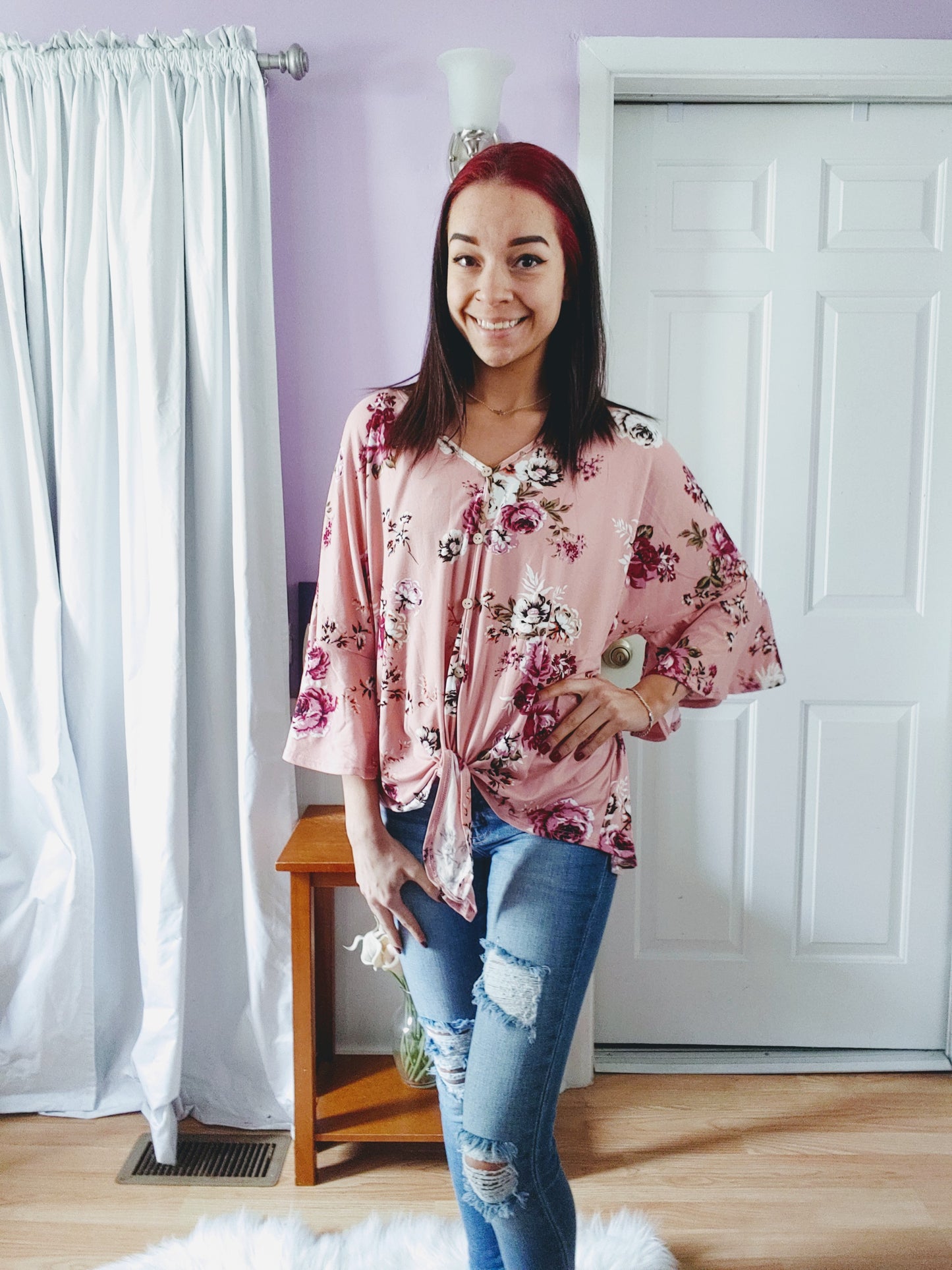 Spring To Life Pink Floral Tie Top