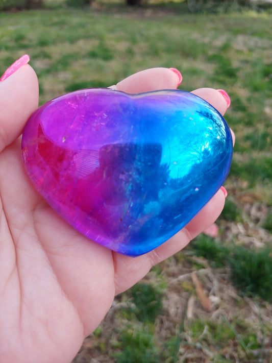 2 Color Aura Clear Quartz Heart