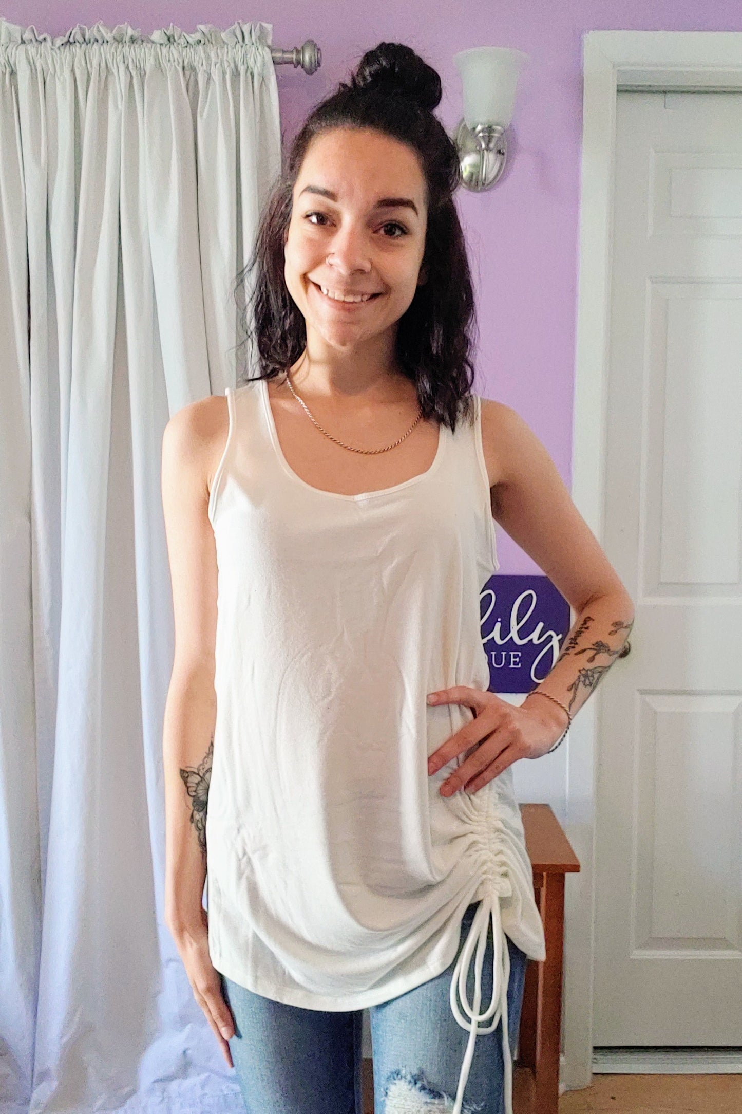 Tie Up Tank in Ivory (S-XL)