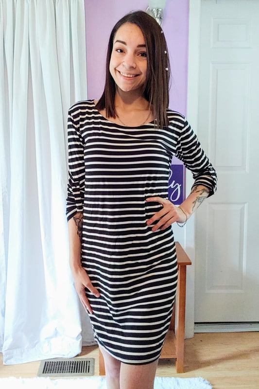 Macy Striped Dress in Black