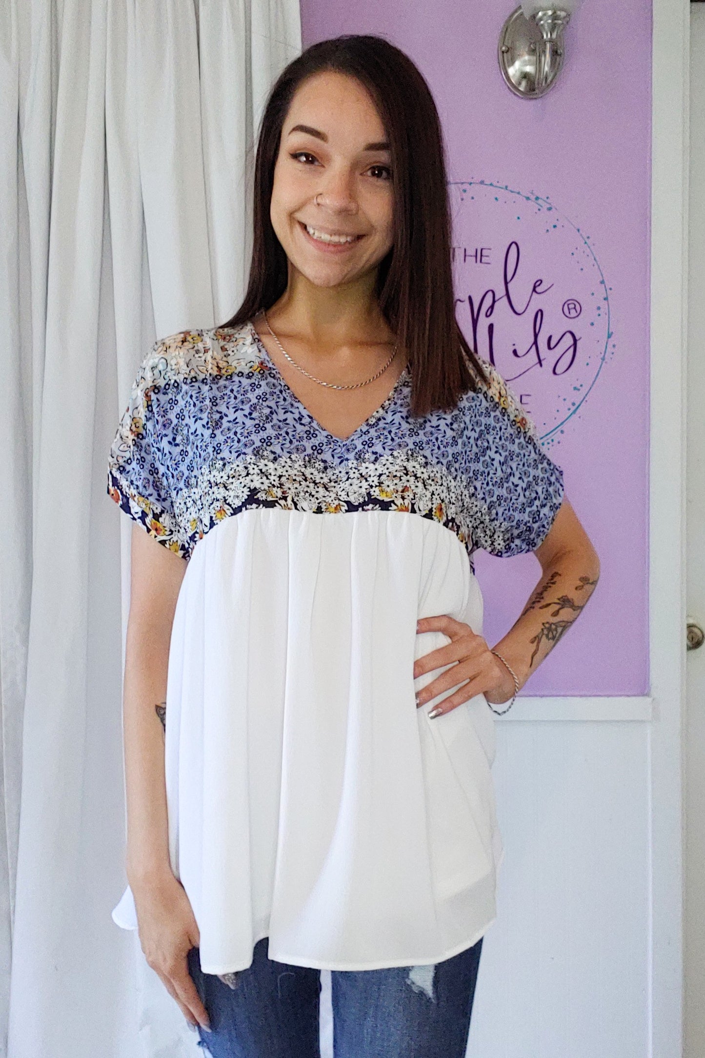 Flowy Floral Ivory Top (S-XL)