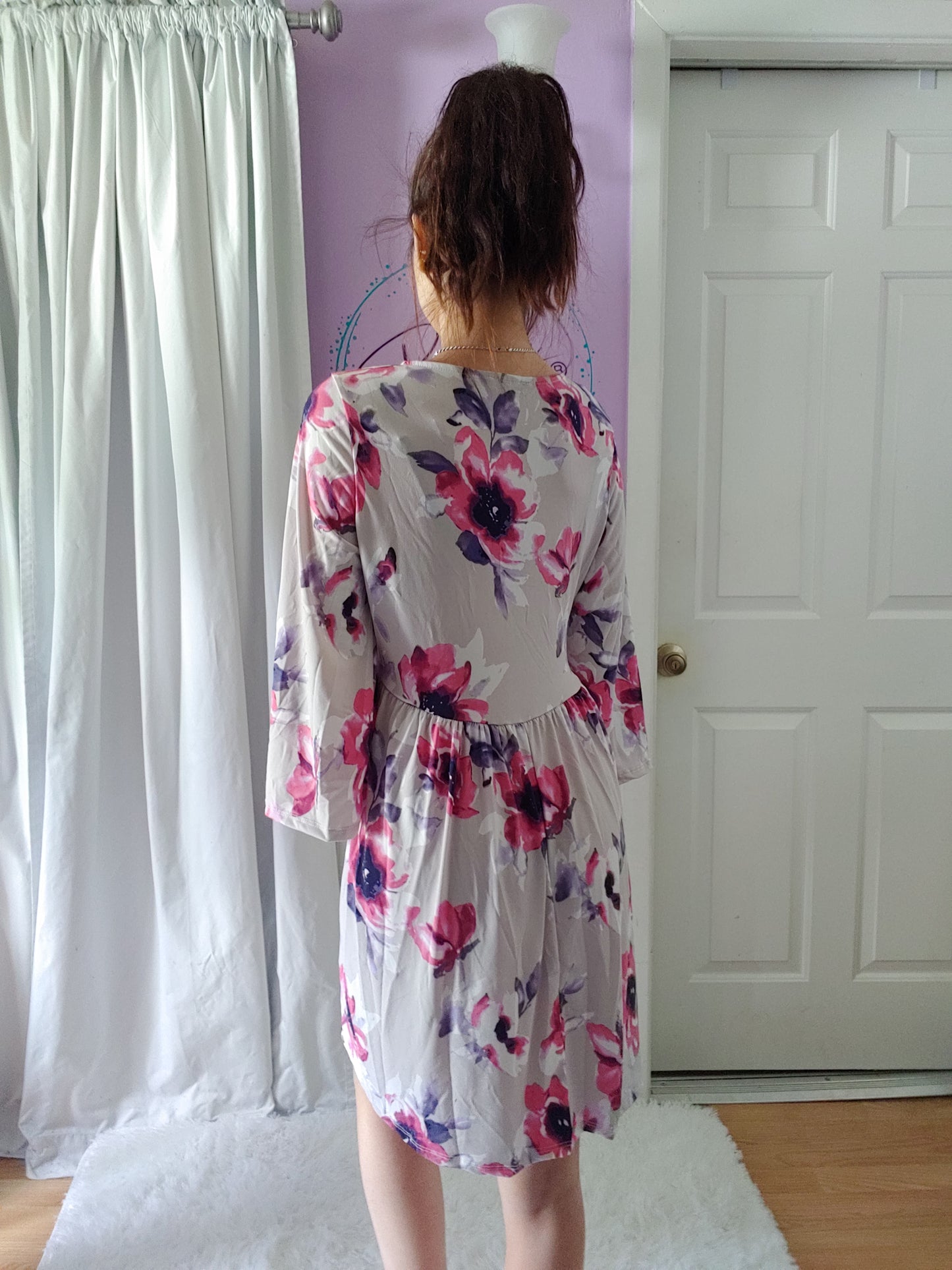 Lilac Floral Short Dress (S-XL)