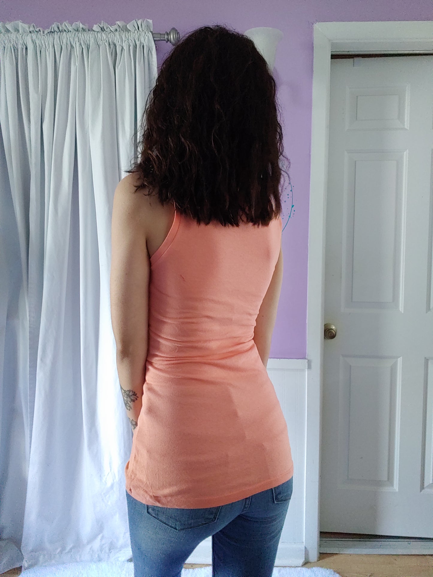 Lace Lined Neck Tank in Coral