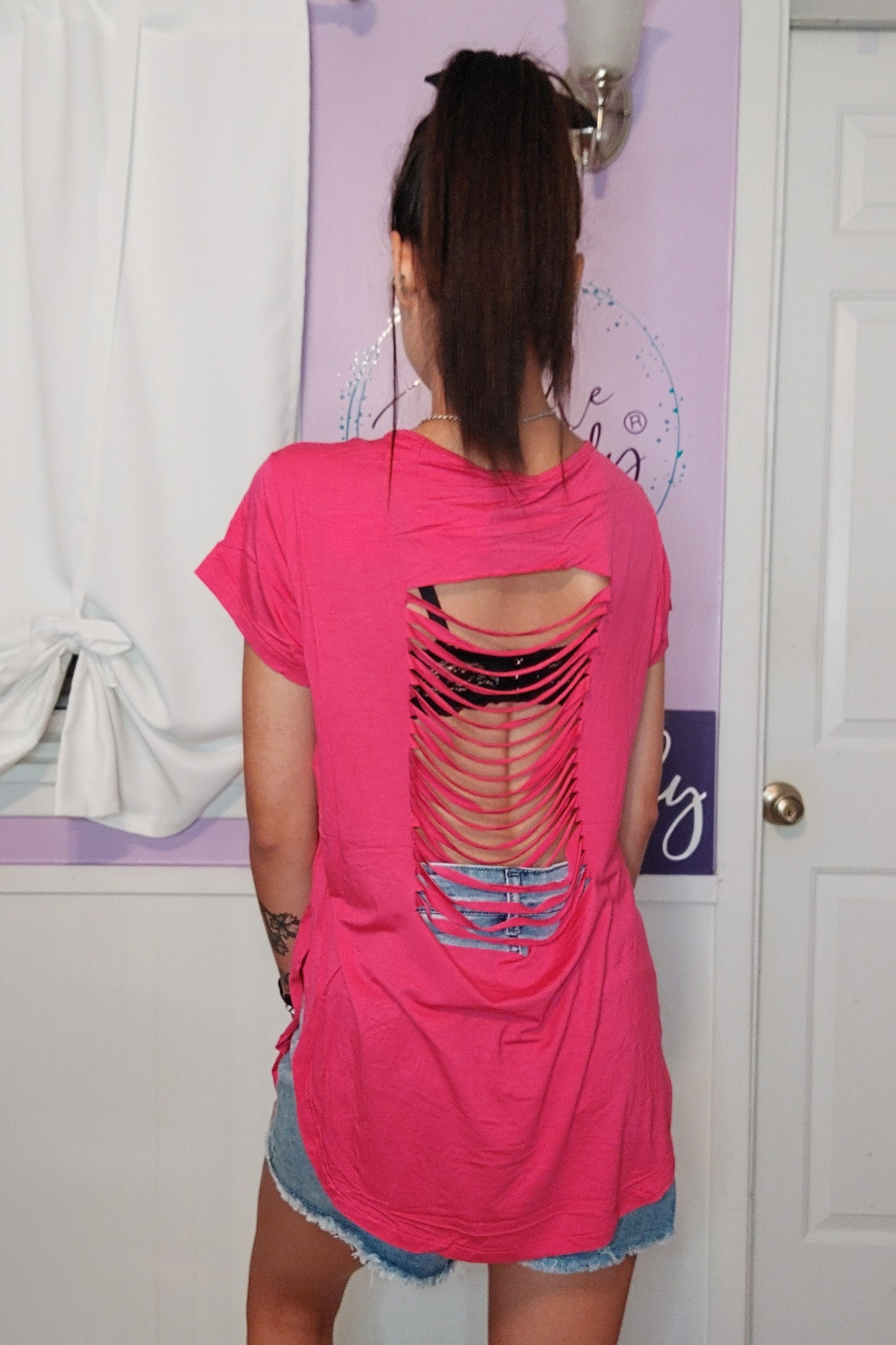 Hot Pink Cut Out Back Tee