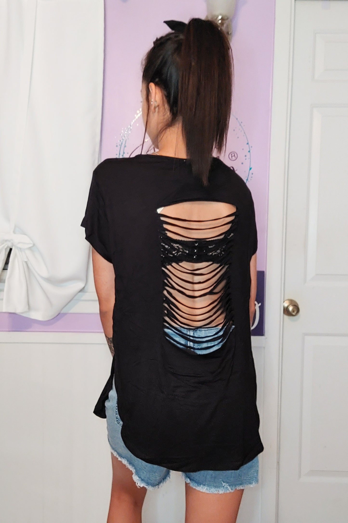 Black Cut Out Back Tee