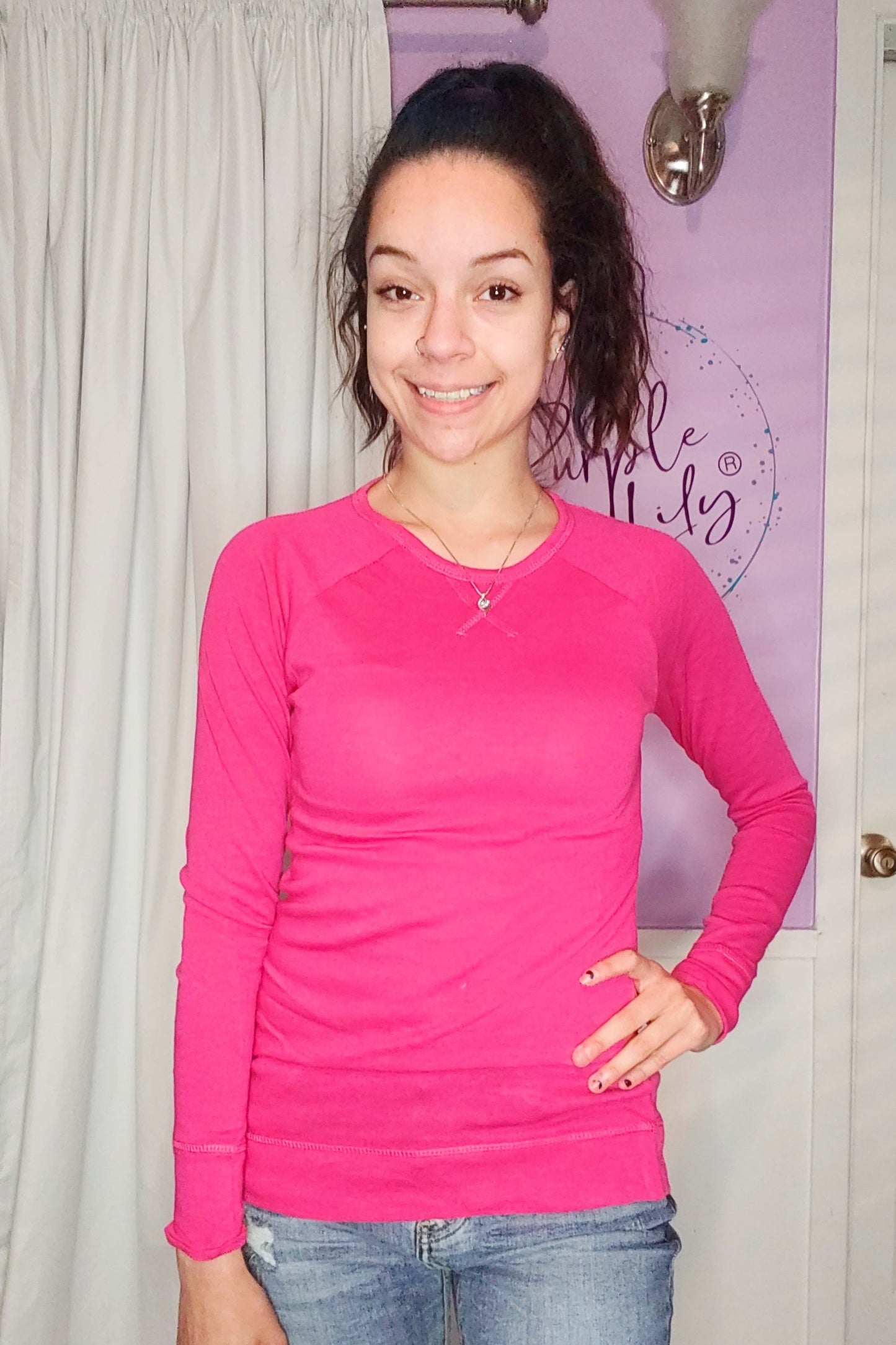 Basic Long Sleeve Top in Hot Pink