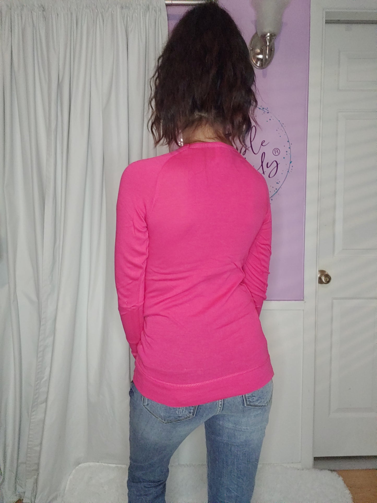 Basic Long Sleeve Top in Hot Pink
