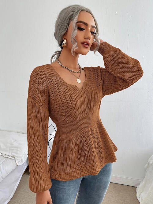 Notched Dropped Shoulder Knit Top 4 colors