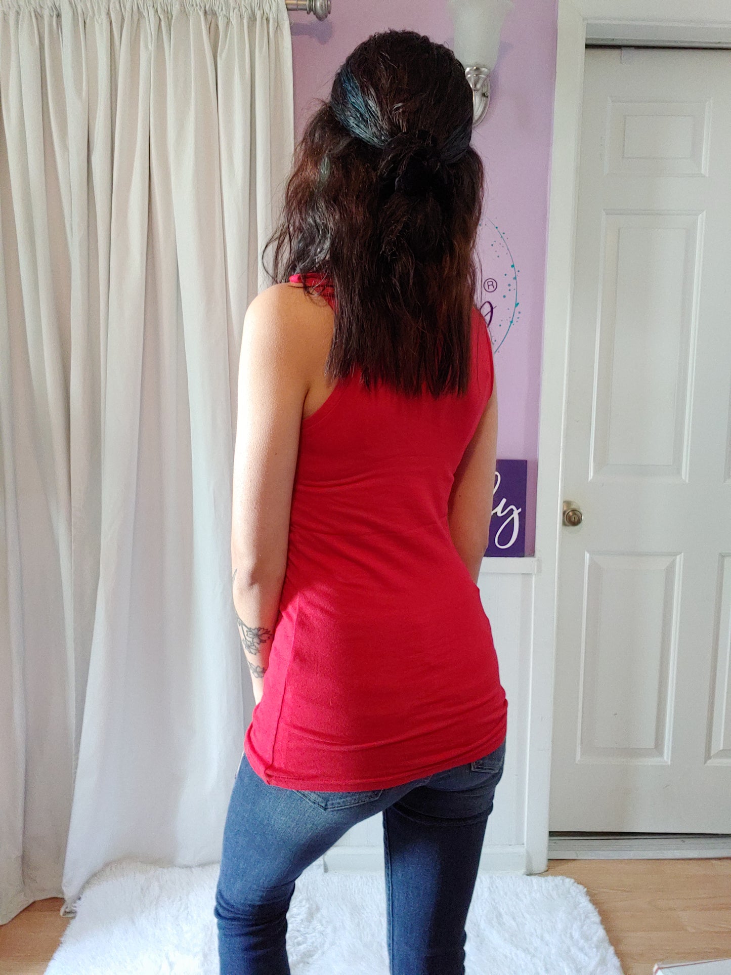 Lace Lined Neck Tank in Red